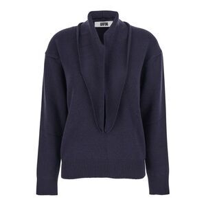 Grifoni Women Blue Sweater With V Neck And Ribbed Trims In Wool Woman